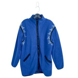 Bob Mackie Small Oversized Blue Black Embroidered Full Zip Fleece‎ Jacket